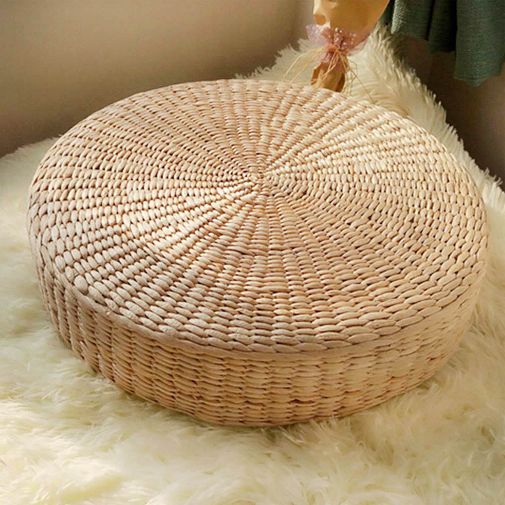 Natural Straw Round Pouf