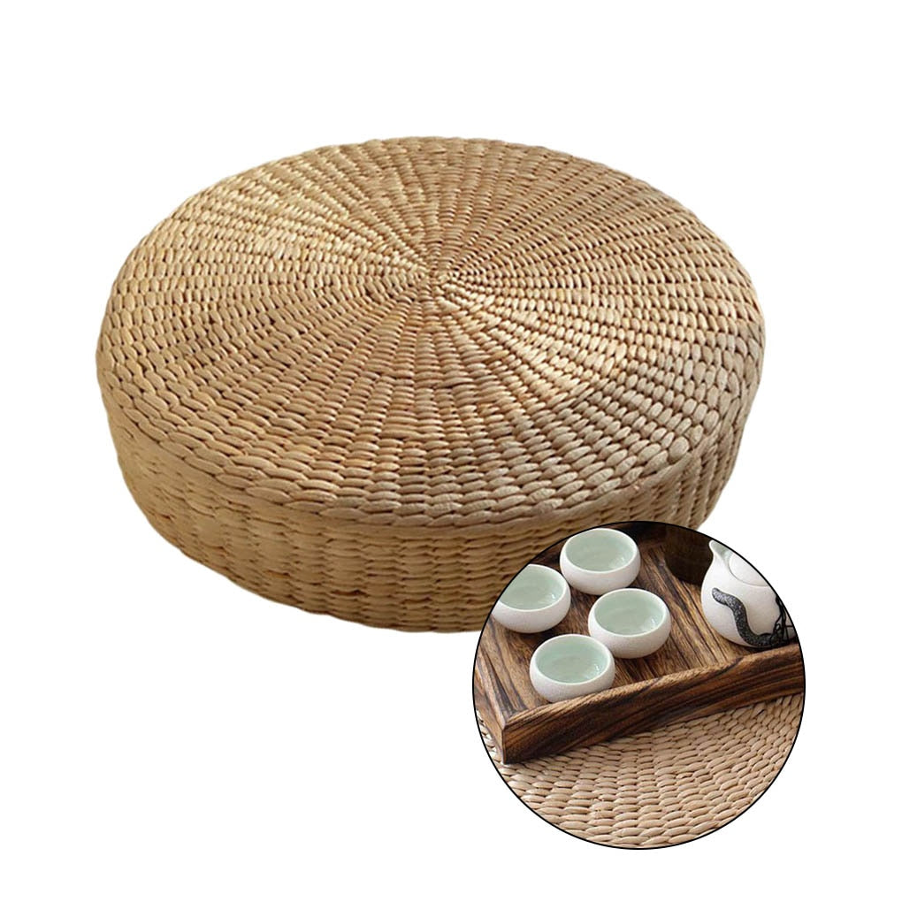 Natural Straw Round Pouf