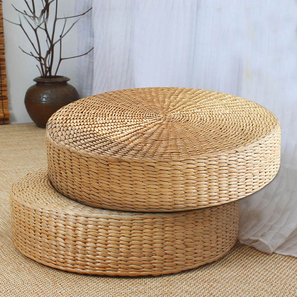 Natural Straw Round Pouf