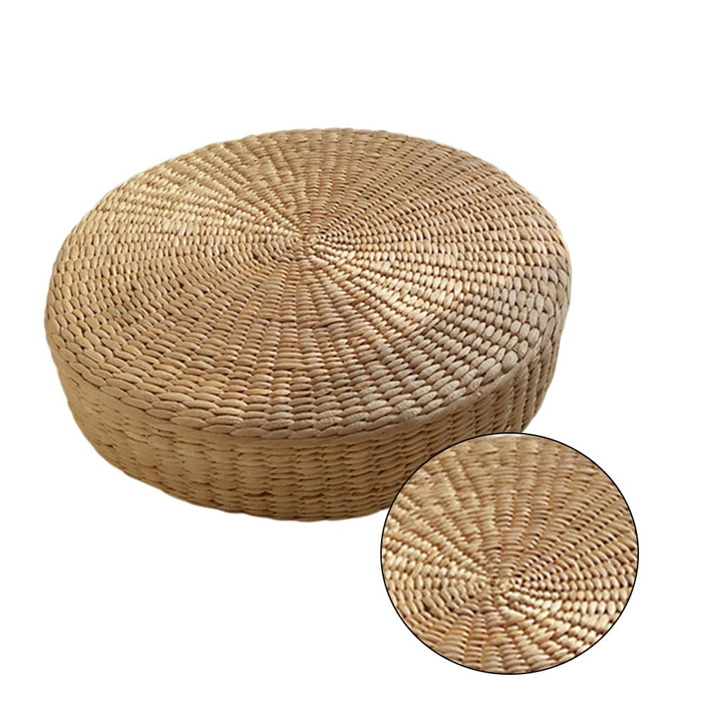 Natural Straw Round Pouf