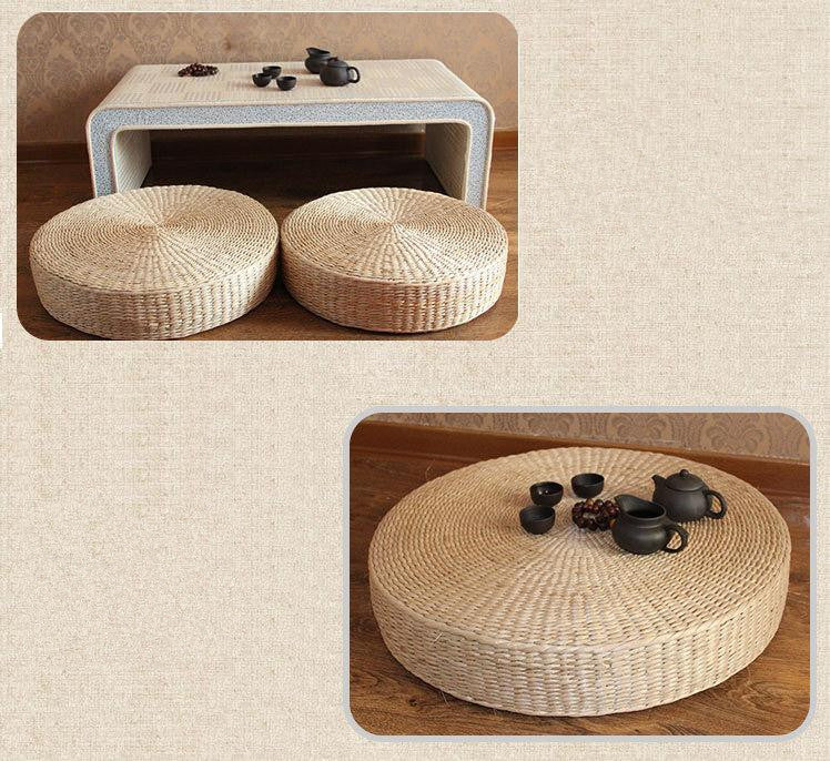 Natural Straw Round Pouf